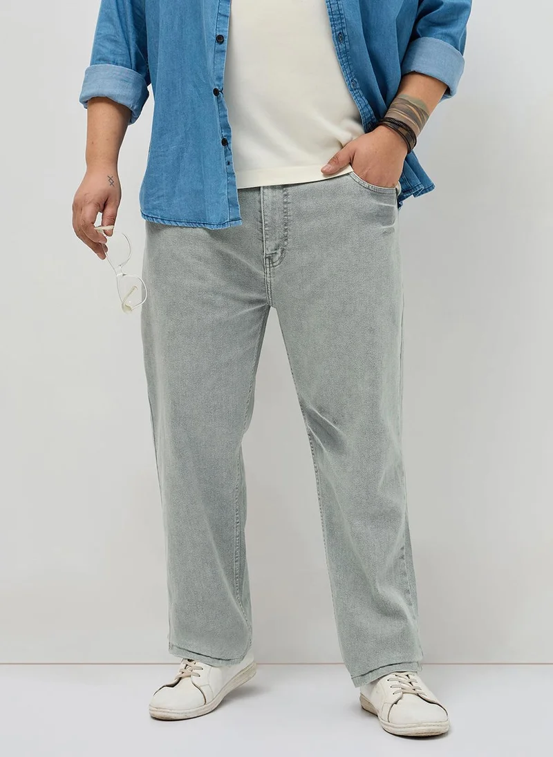 Urbano Plus Men's Ice Grey Regular Fit Heavy Washed Denim Jeans Stretchable